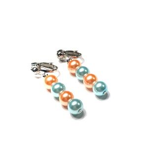 Handmade Peach & Light Blue Clip-On Earrings Women